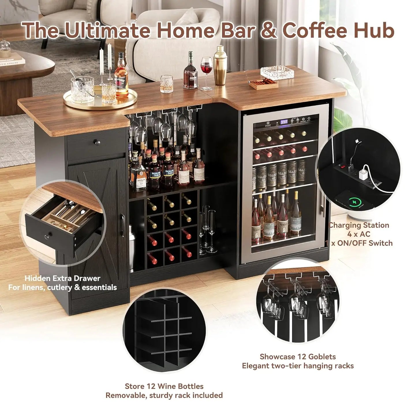 U-Shape Liquor Cabinet With Fridge Space