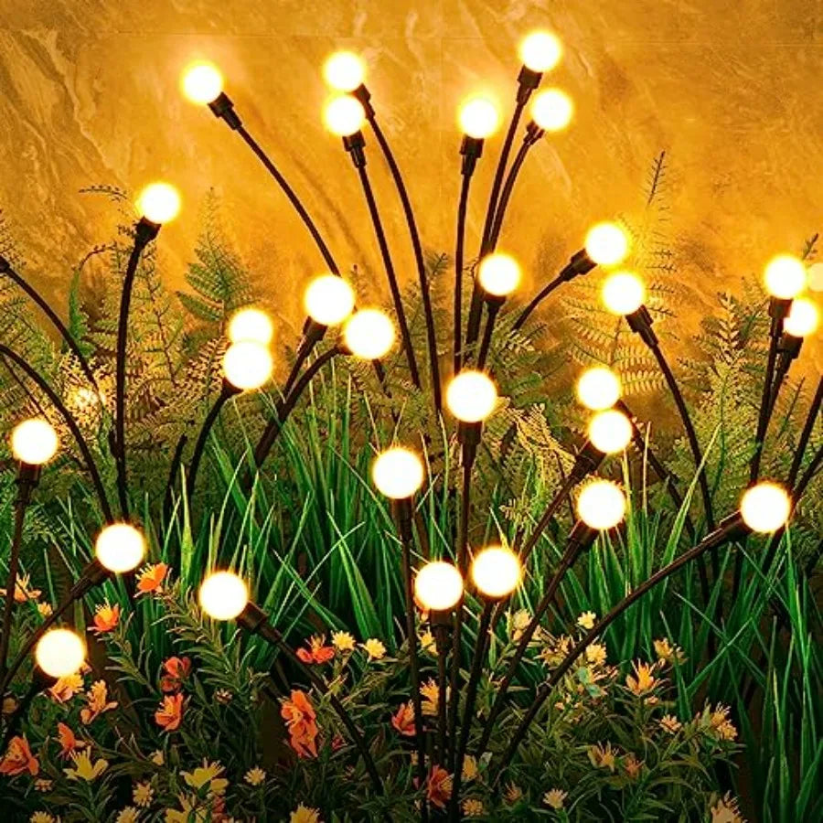 Solar Lights Outdoor 4 Pack, 32 LEDs,Solar Garden Lights, Outdoor Decorations, Firefly Light for Patio Decor, Big Bulb, Unique