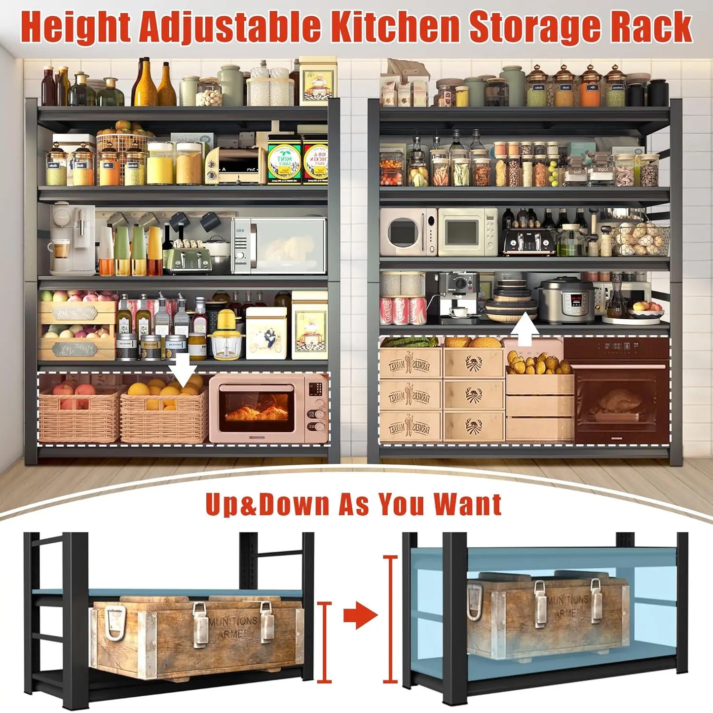 Heavy Duty Metal Shelving Unit 5-Tier Adjustable Kitchen Storage