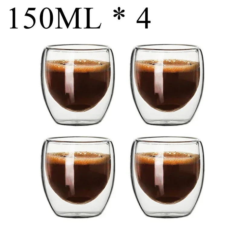 Double Wall Borosilicate Glass Mugs Set Drinkware Heat Resistant