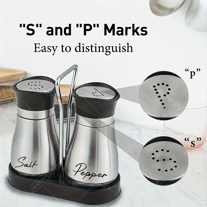 Kitchen Glass Spice Bottle Set Adjustable Refillable Salt and Pepper Shakers with Shelf Spice Dispenser with Pour Holes
