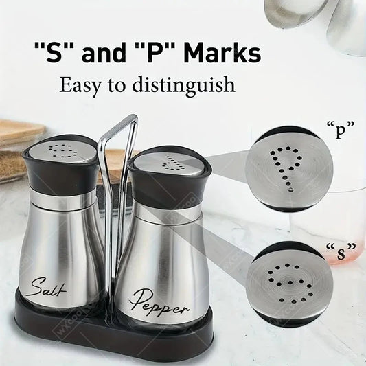 Kitchen Glass Spice Bottle Set Adjustable Refillable Salt and Pepper Shakers with Shelf Spice Dispenser with Pour Holes