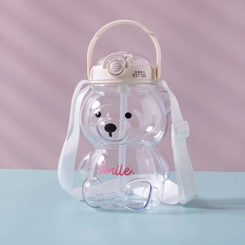 Cute Bear Cup Tumbler With Flip Top Straw Water Bottle