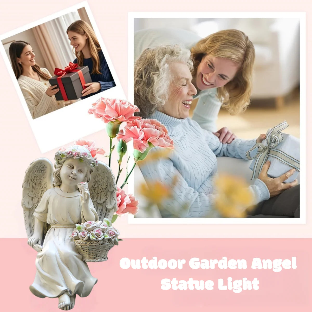 Outdoor Garden Solar Statue Light, Solar Garden Angel Statue Solar, Resin Garden Tableside Flower Basket Angel Statue Light, Resin angel holding flower basket decoration ornament, for Outside Yard Lawn Home Decor