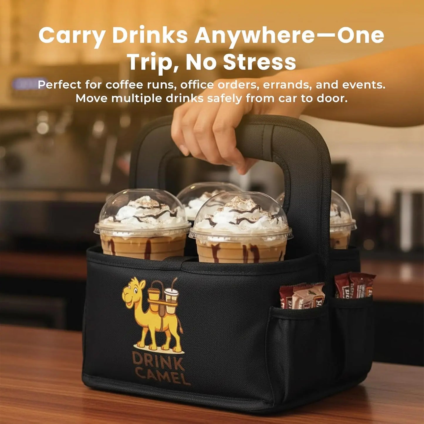 Reusable Drink Carrier With Handle, Insulated No Spill Bag For Travel And Car