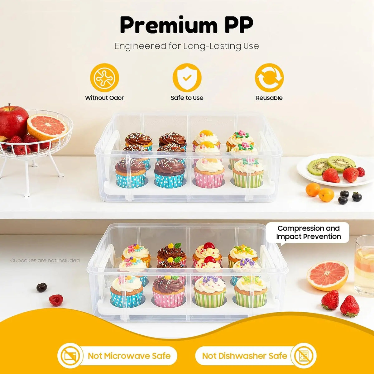 4-Tiers Cupcake Carrier, Cupcake Holder, Cupcake and Brownie Storage Container, Stacking Cupcake Storage Container Store up to 48 Cupcakes