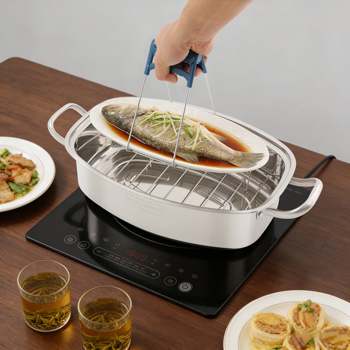 Bymaocar Stainless Steel Steamer Pot With Double Layer Ceramic Plate