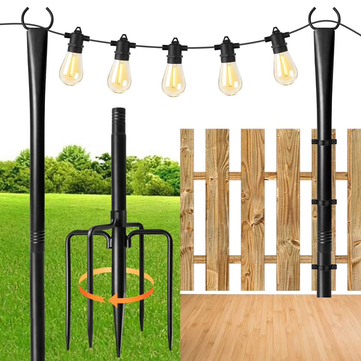 Aiopp Heavy Metal String Light Poles With Fork Patio