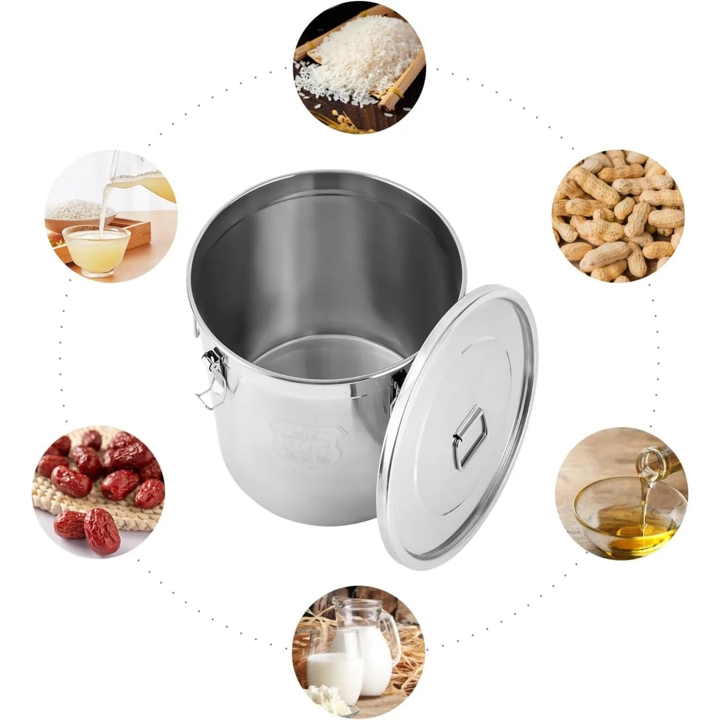 48L 304 Stainless Steel Rice Storage Container,Extra Large Food Grade Canister,40-90Lbs Sealed Rice Bucket with Airtight Lid and Locking Buckle,for Rice, Flour, Grain