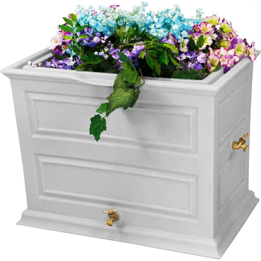42 Gallon Colonial Rainwater Barrel with Drainage and Brass Faucets, Light Gray