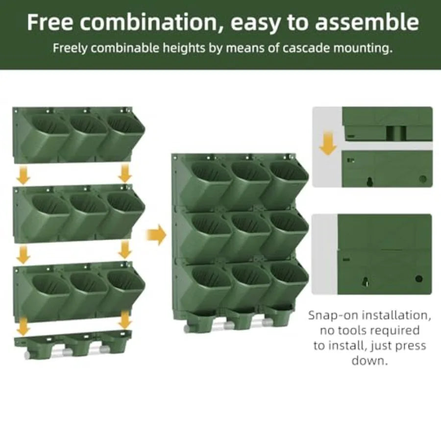 Vertical Garden Planter For Indoor Plants: Self-Watering Wall-Mounted System With 36 Pots, Plastic Material, Black Color, Integ