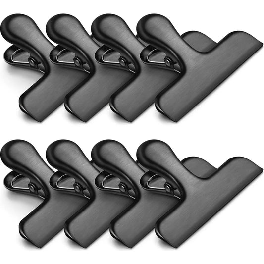 Heavy Duty Stainly Steel Chip Bag Clips 8 Pack Strong Food Bag Sealer Clamps for Kitchen Pantry Storage Keep Food Fresh Seal Coffee Snack Pet Food Bags Lock Tight Closure for Chips Cookies Nuts Candy Pasta Office and