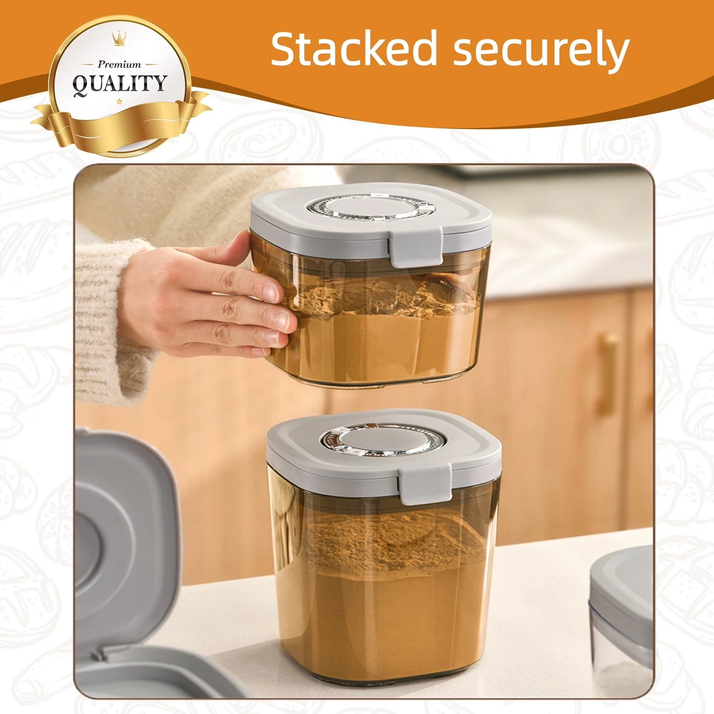 Brown Sugar Keeper Container Set, Airtight Lid 63 Oz & 45 Oz Clear Glass Jars with Moisture Control Disc, 2 Pack Food Storage Canister for Soft Brown Sugar, Baking Supplies