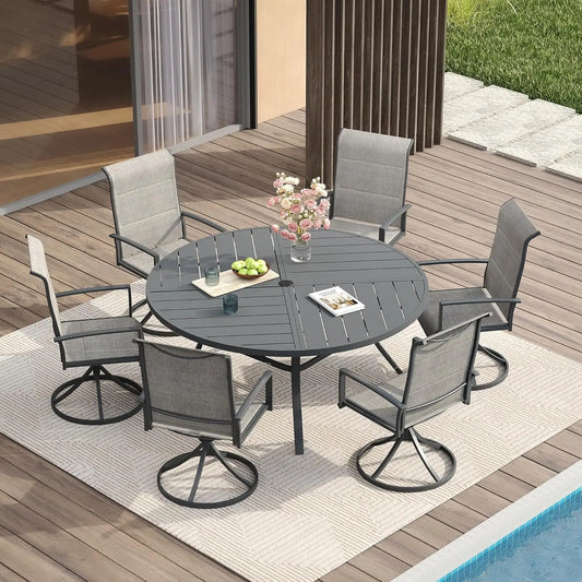 Patio Dining Set for Six With Round Table and Chairs