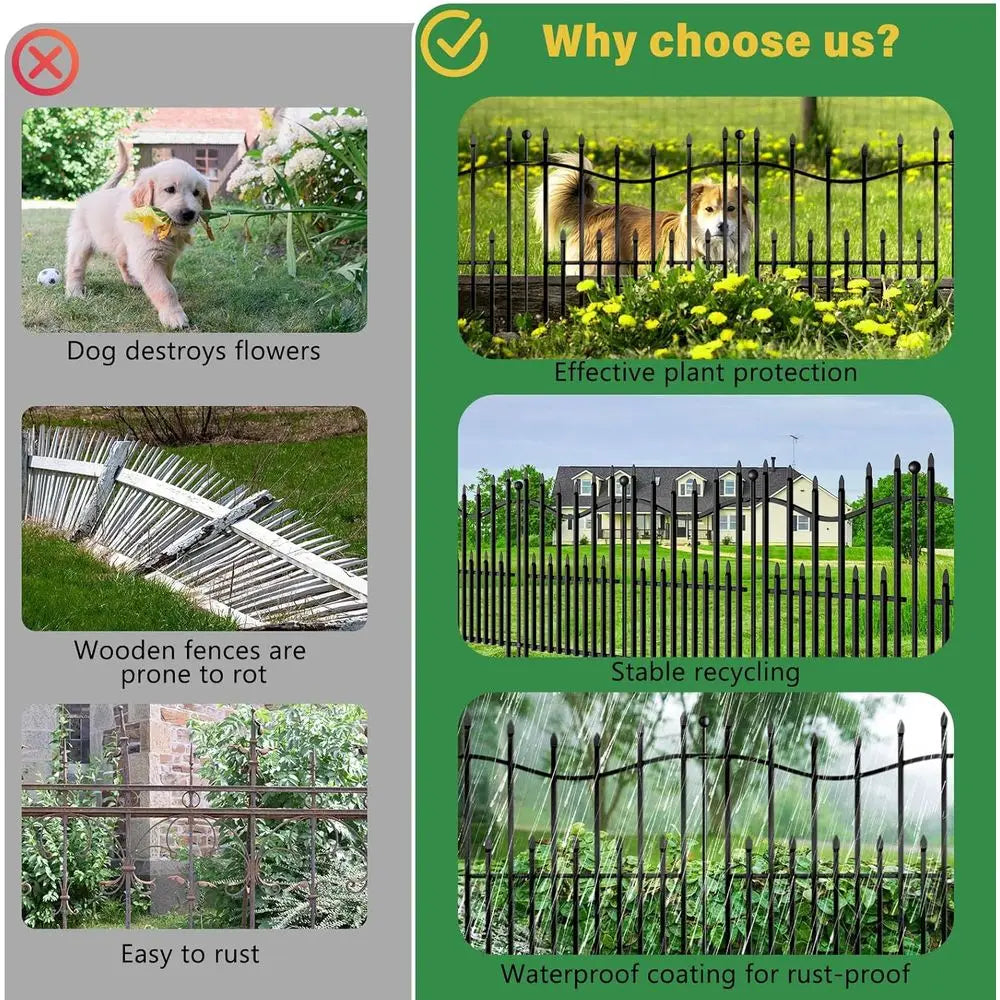 Decorative Garden Fence With Gate Heavy Duty Rustproof Metal Panels