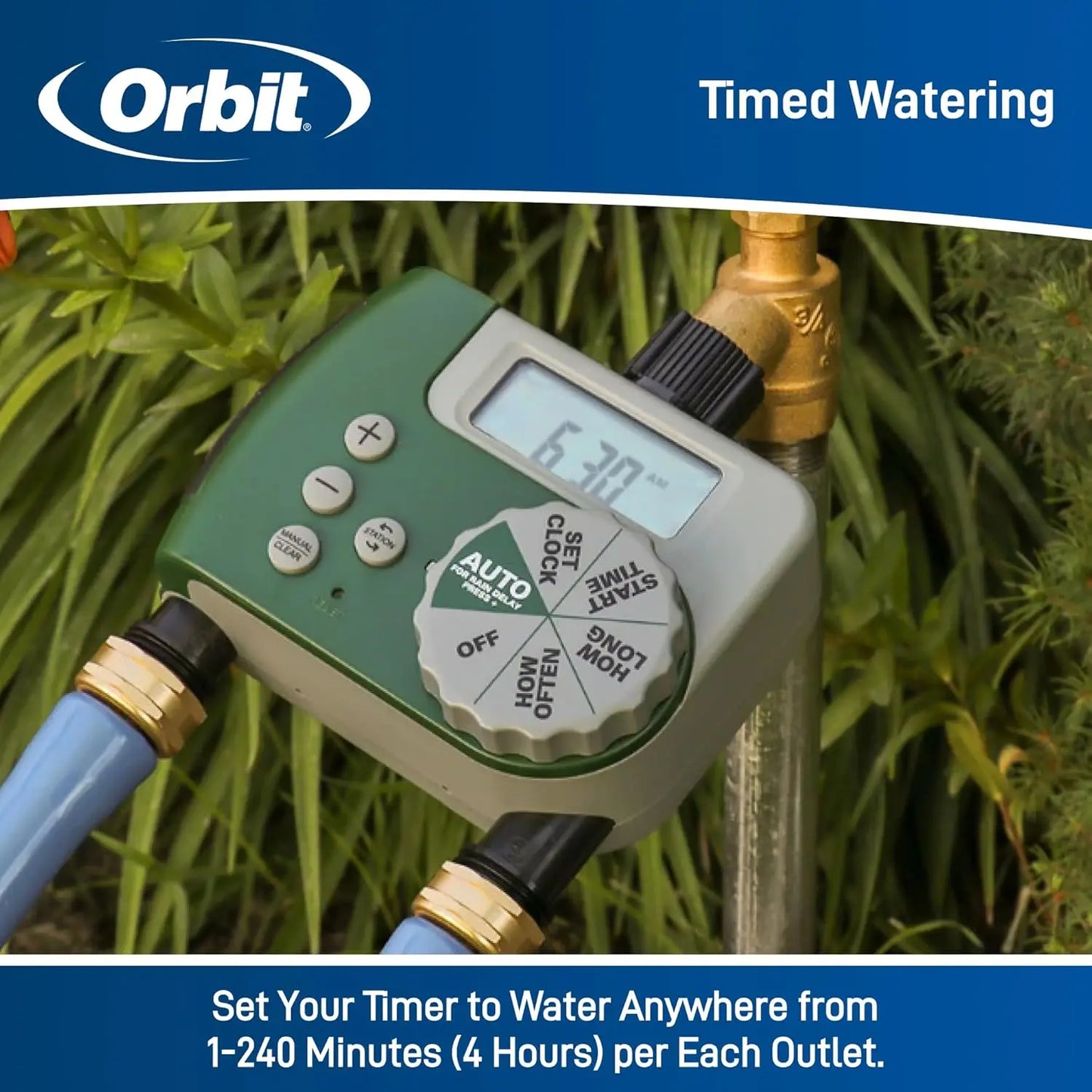 Dual Outlet Digital Water Timer With LCD Screen Rain Delay