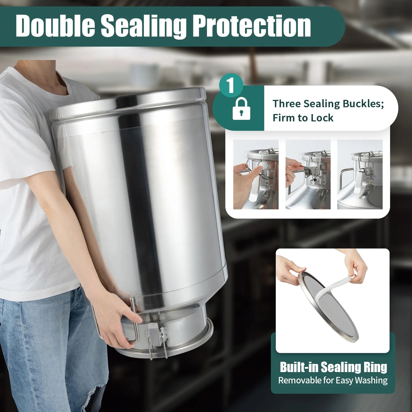 Stainless Steel Milk Jug 60L/15.85Gal Sealed Milk Can, Mirror Polishing Milk Bucket, Large Mouth Opening Large Mouth Opening Food Storage Bucket