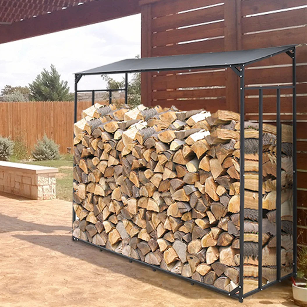 Heavy Duty Outdoor Firewood Storage Rack With Top Cover Rust Resistant