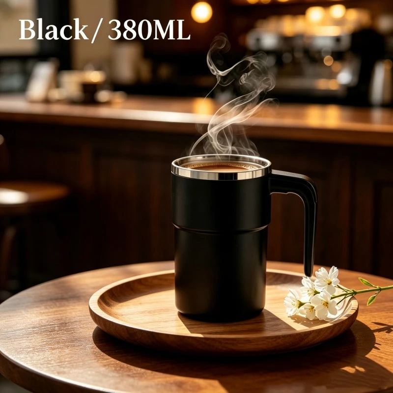 Self Stirring Mug with Temperature Display, 380ML Automatic Mixing Coffee Mug, USB Type-C Rechargeable Electric Stir Cup with Digital LED Screen, 20-Second Auto-Mix for Coffee Cocoa Protein Shake, 304 Stainless Steel Inner Wa