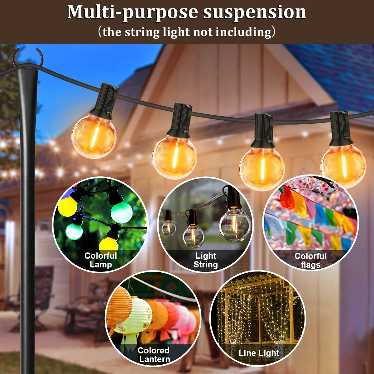 Aiopp Heavy Metal String Light Poles With Fork Patio
