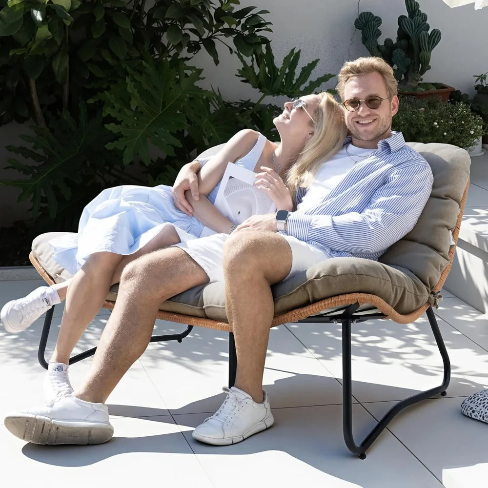 Frame All-Weather Rattan Loveseat With Cushioned Outdoor Seating