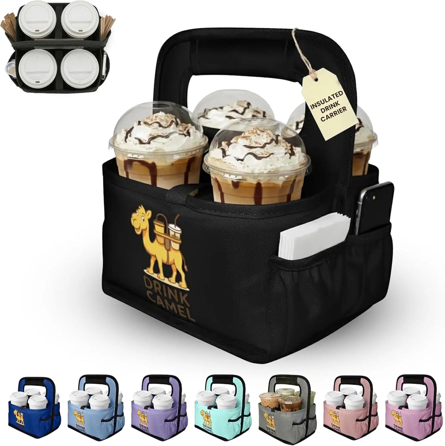 Reusable Drink Carrier With Handle, Insulated No Spill Bag For Travel And Car