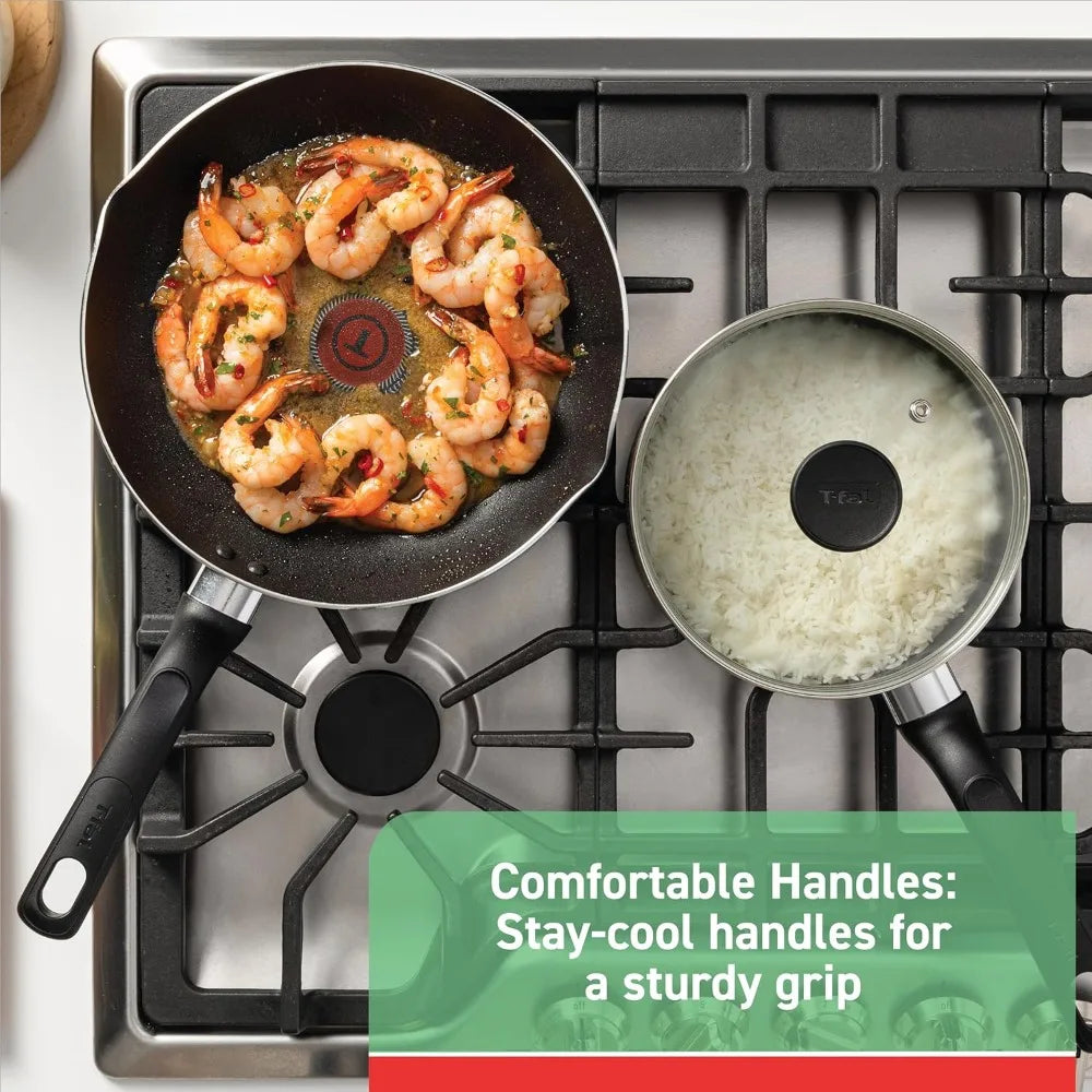 Initiatives Nonstick Cookware Set 18 Piece, Oven Broiler Safe 350F, Kitchen Cooking Set w/Fry Pans