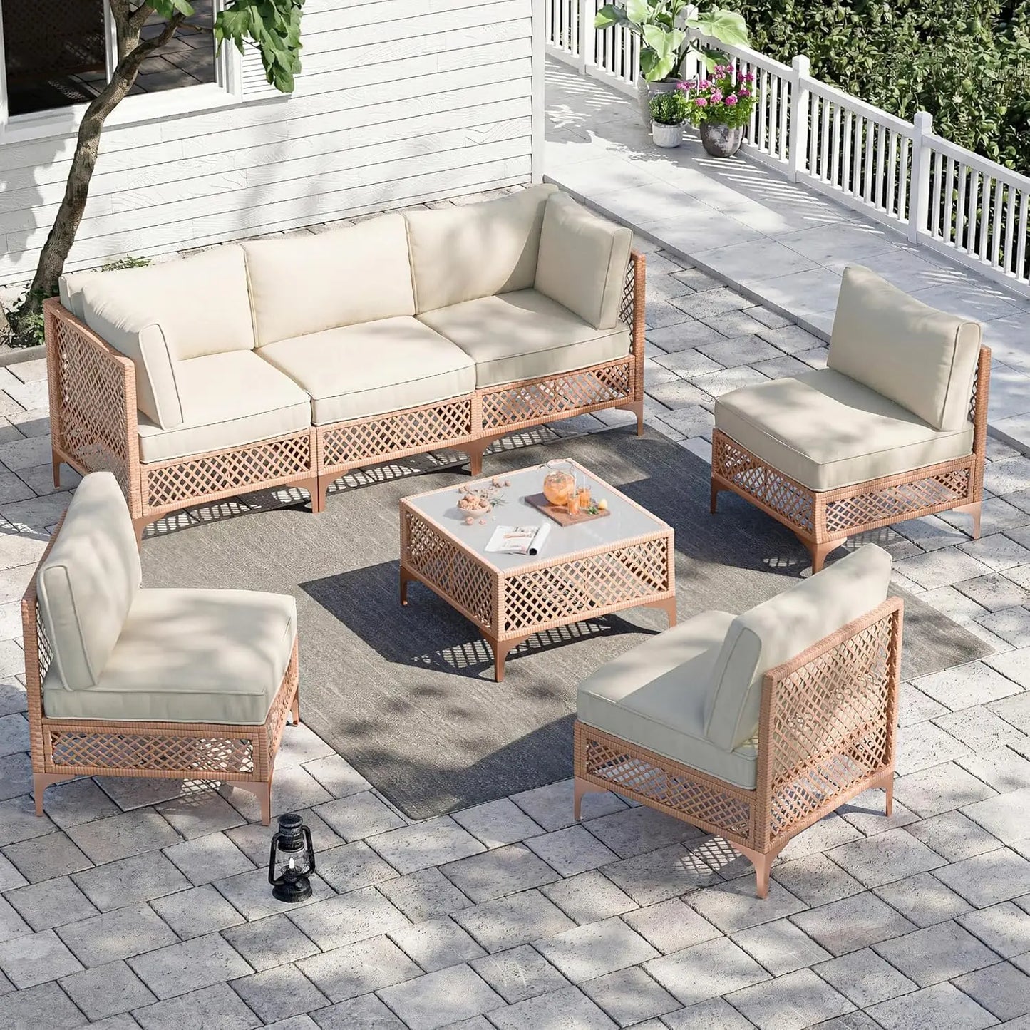 XIAOLANG Outdoor Patio Conversation Set Cushioned Wicker Sofa