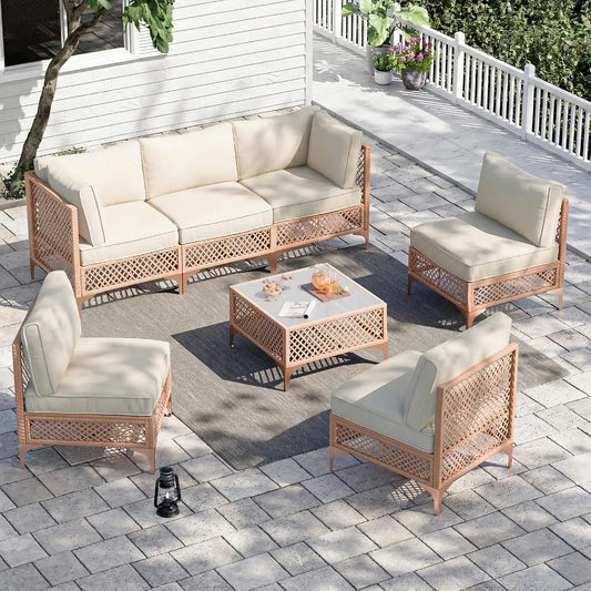 XIAOLANG Outdoor Patio Conversation Set Cushioned Wicker Sofa