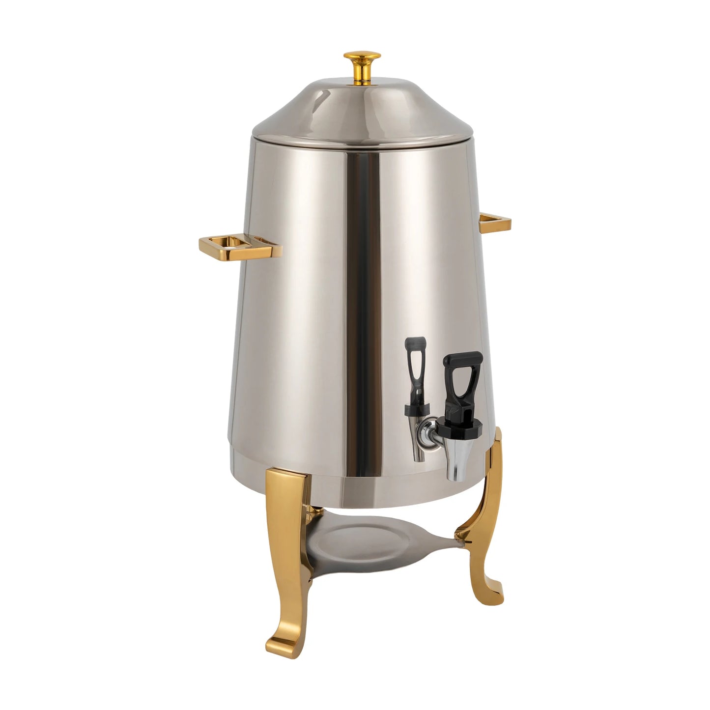 Stainless Steel Hot Beverage Dispenser – Fuel Tray Heating – Electrolytic Polished – Tripod Base – 10.63"x10.63"x22.05" – for Coffee Tea Milk Party Hotel – Silver Gold
