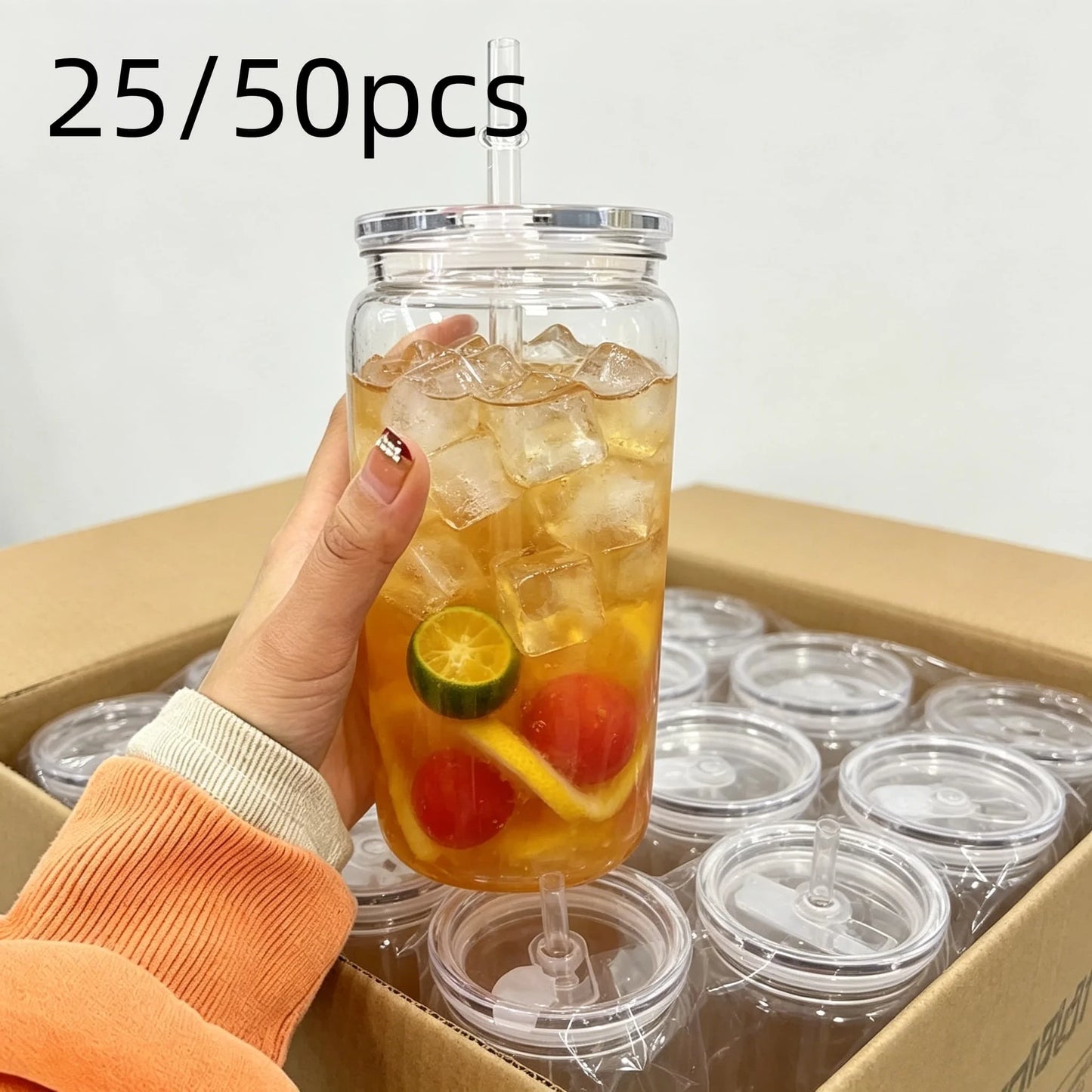 Clear Plastic Cups With Straw And Lid Reusable Portable