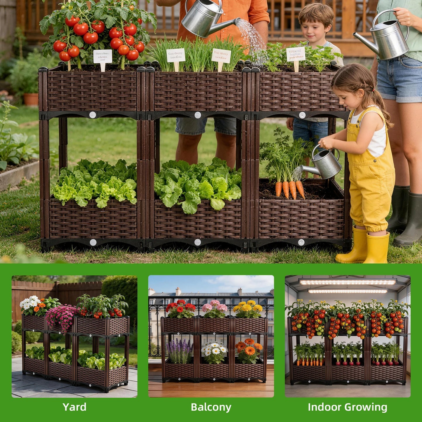Elevated Raised Garden Bed with Legs 120x70x40 cm Large Divider Planter Box 6 Grid PP Material Outdoor Flower Pot with Drainage Holes Pest Resistant Back Friendly for Garden Patio Balcony Deck Backyard