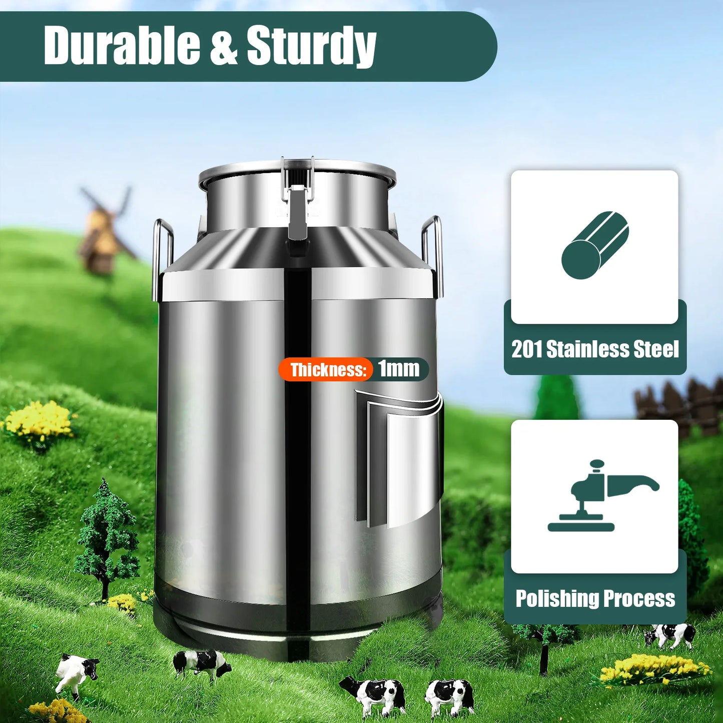 Stainless Steel Milk Jug 60L/15.85Gal Sealed Milk Can, Mirror Polishing Milk Bucket, Large Mouth Opening Large Mouth Opening Food Storage Bucket