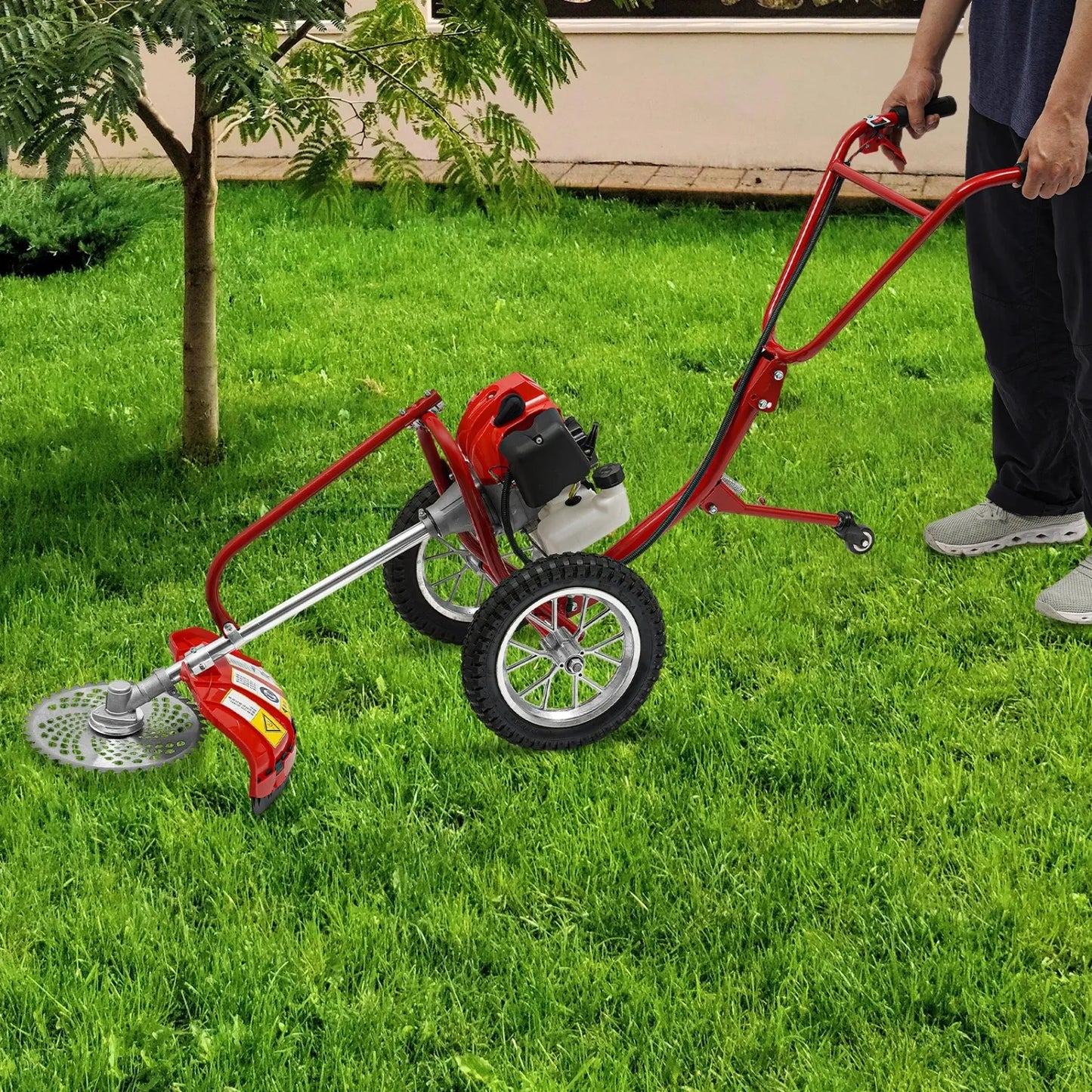 49CC 2 Stroke Gas Lawn Mower, Hand Push Grass Trimmer Weeding Cutter Air Coole for Home Orchards Greenhouses Garden Tool