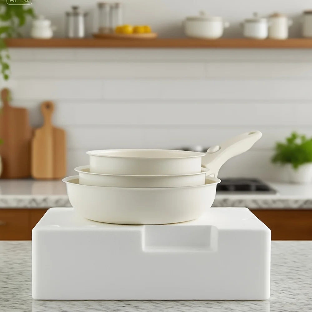 Three-Piece Nonstick Cookware Set With Removable Handle