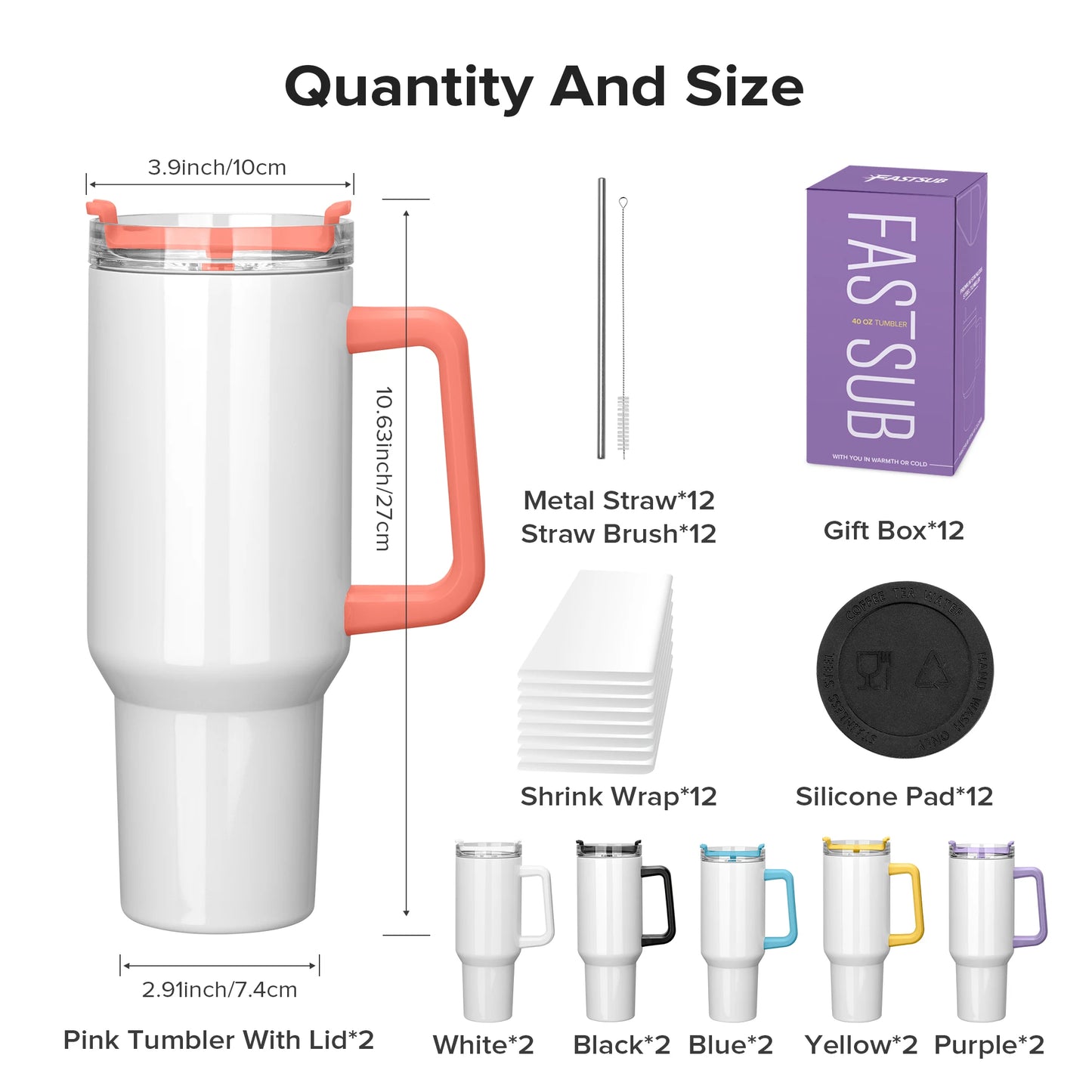 Fastsub Sublimation Tumblers With Removable Handle And Straw Lid