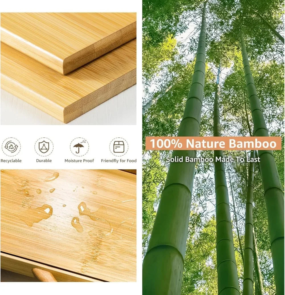 Extra Large Double Layer Bread Box, Bamboo Wooden Storage Container with Tool Holder & Handles & Window, Assembly Required(14.9" x 11" x 15.3")