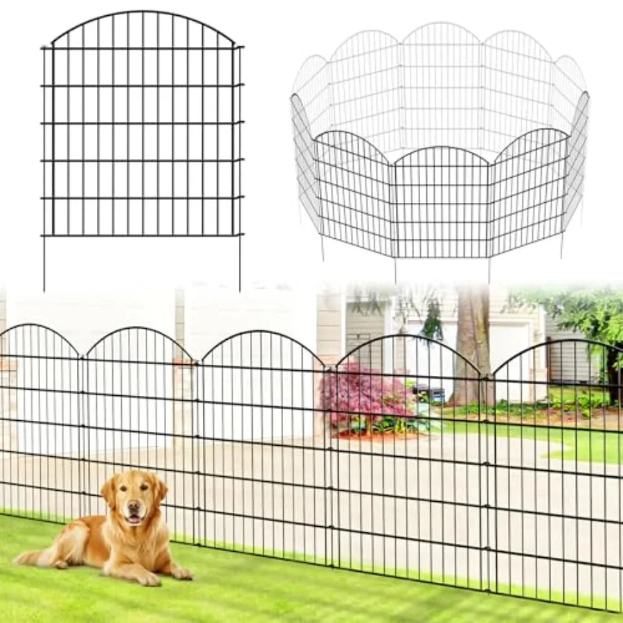 Metal Garden Fence 32 inch H x 28 inch W 10 Panels Total Length 23 ft No Need Dig Outdoor Rustproof Animal Barrier Fenc