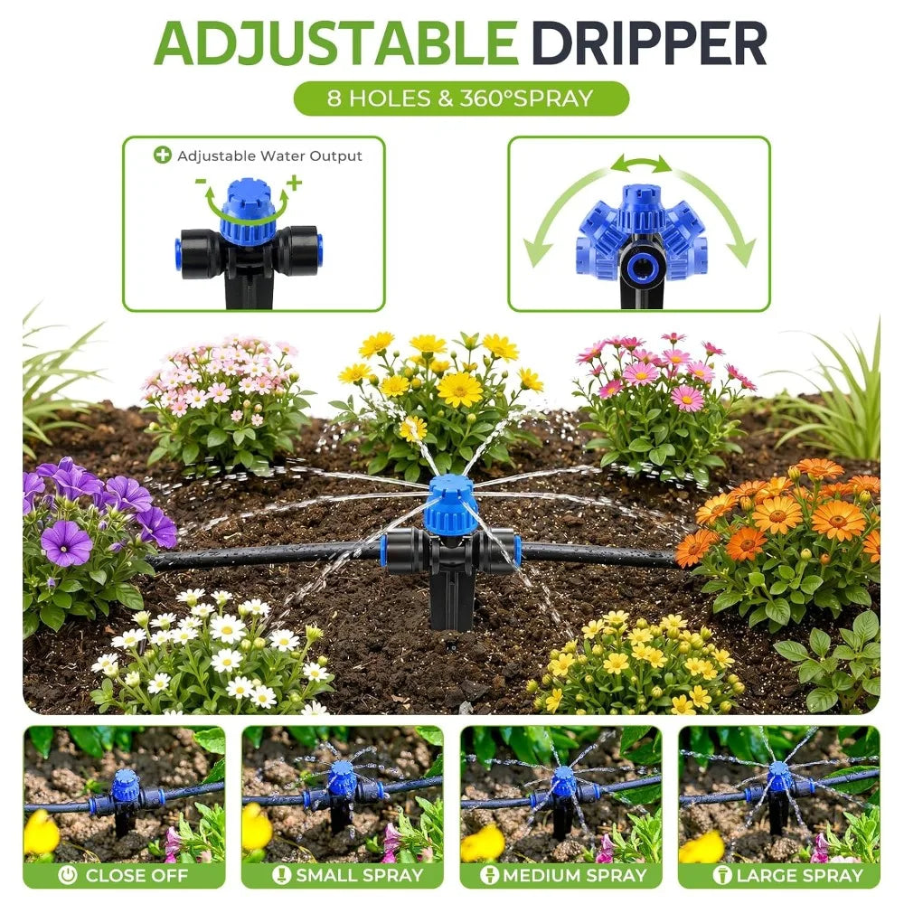 100FT Drip Irrigation Kit with Timer, Quick-Connect Garden Watering System, 24 Adjustable Drippers for Raised Beds, Lawn & Greenhouse