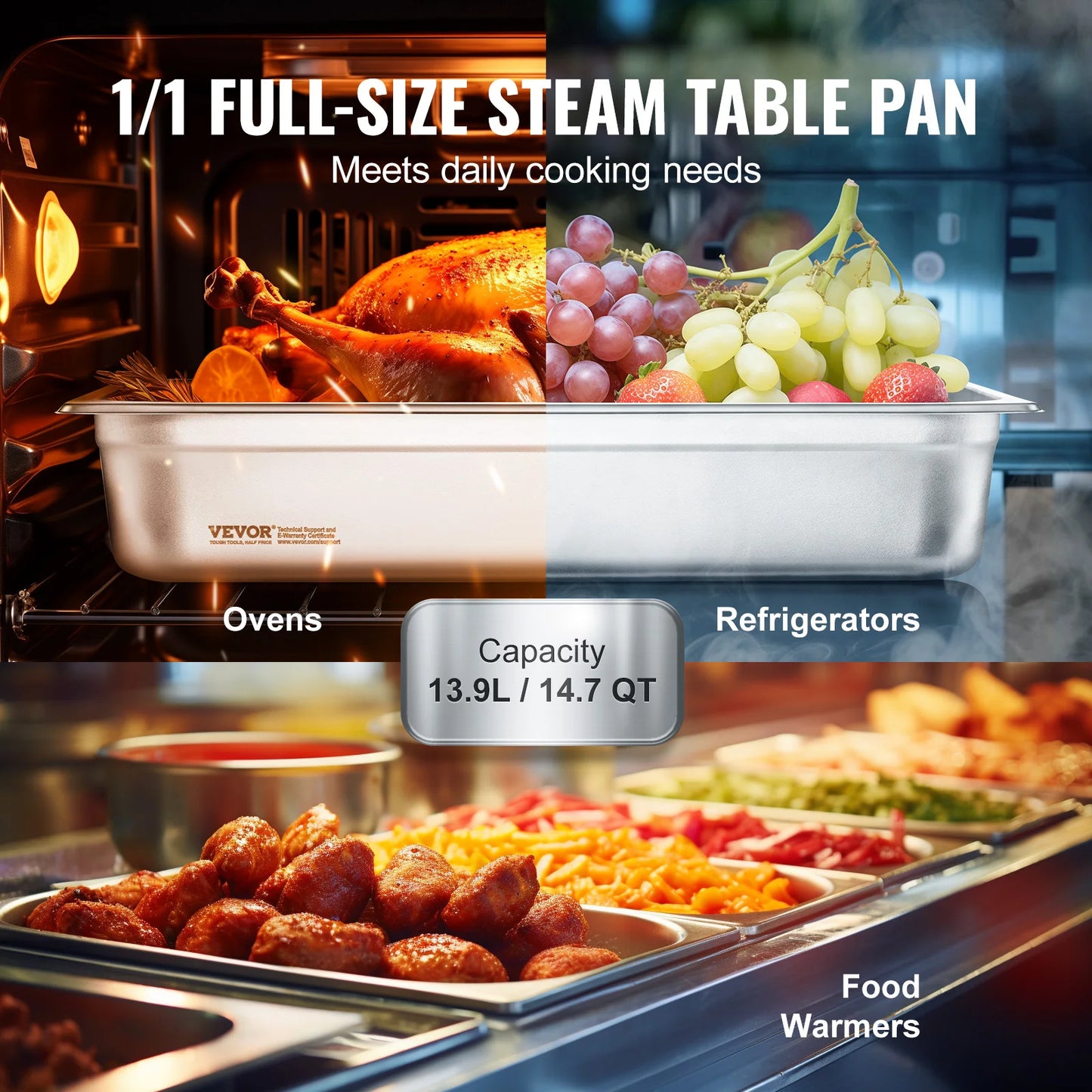 SucceBuy Anti Jam Stainless Steel Steam Table Pan With Lid