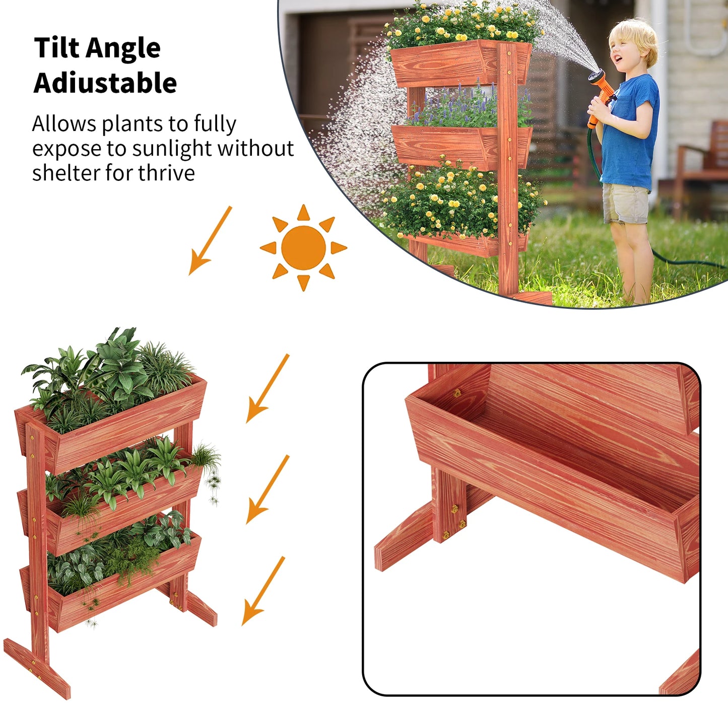 Wisfor 3 Tier Raised Garden Bed Wooden Planter Grow Box