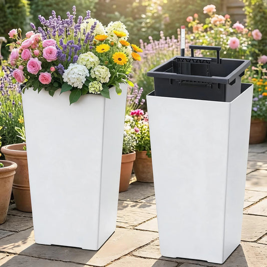 HiMISS Self Watering Planters Pair for Indoor Outdoor Front Porch