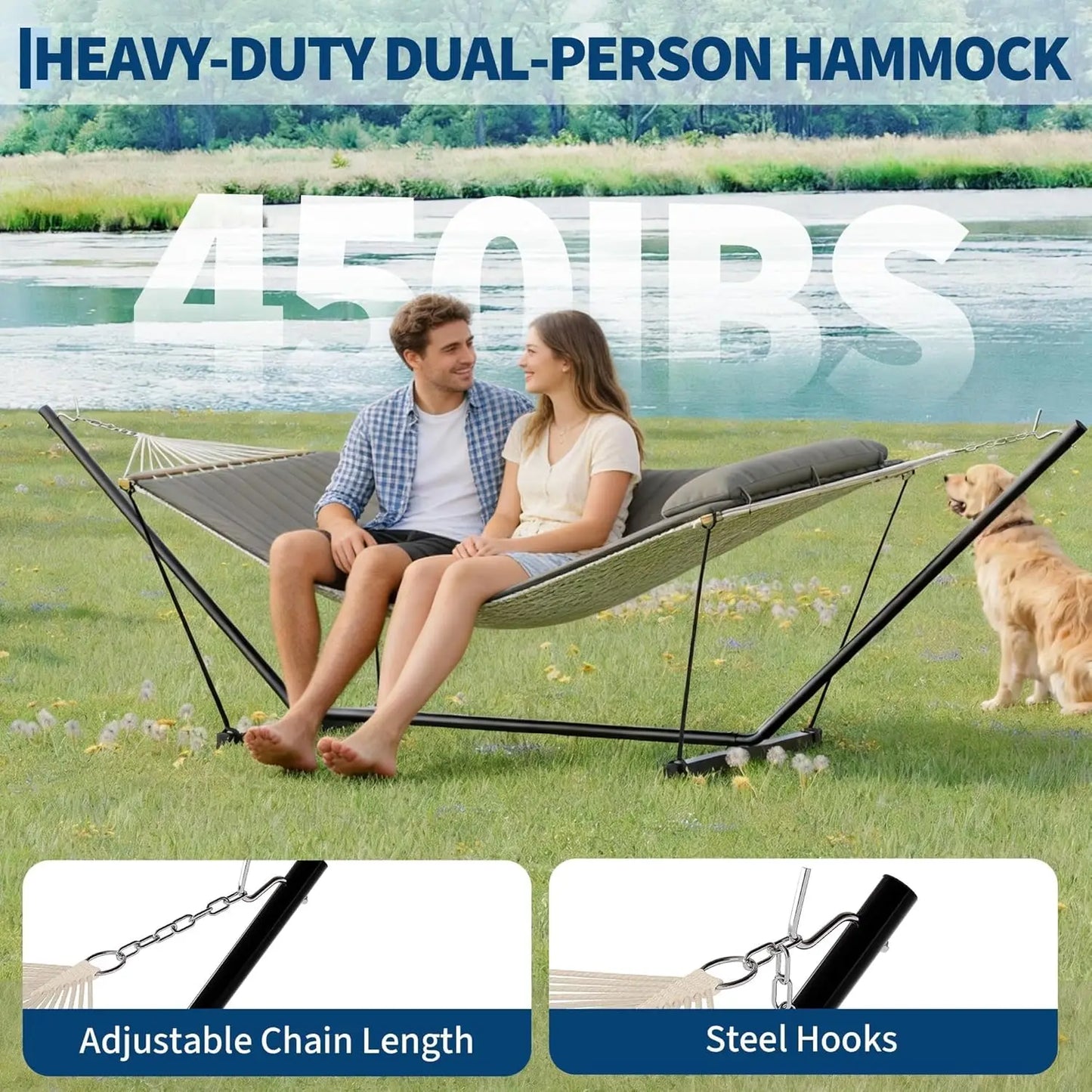HiMISS Heavy Duty Double Hammock With Stand