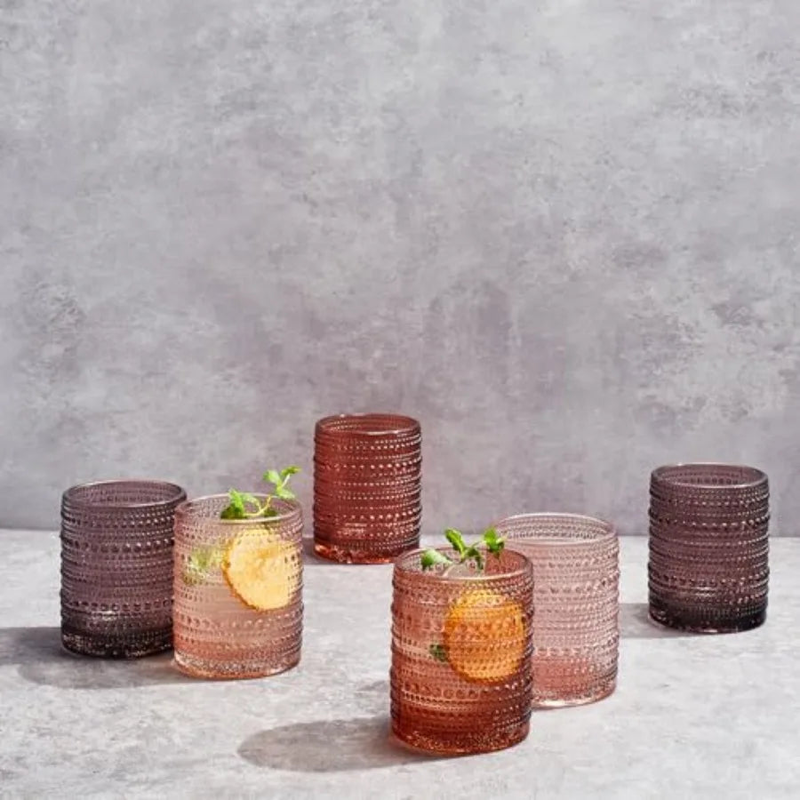 Hobnail Beaded Highball Glasses Vintage Embossed Whiskey Tumblers