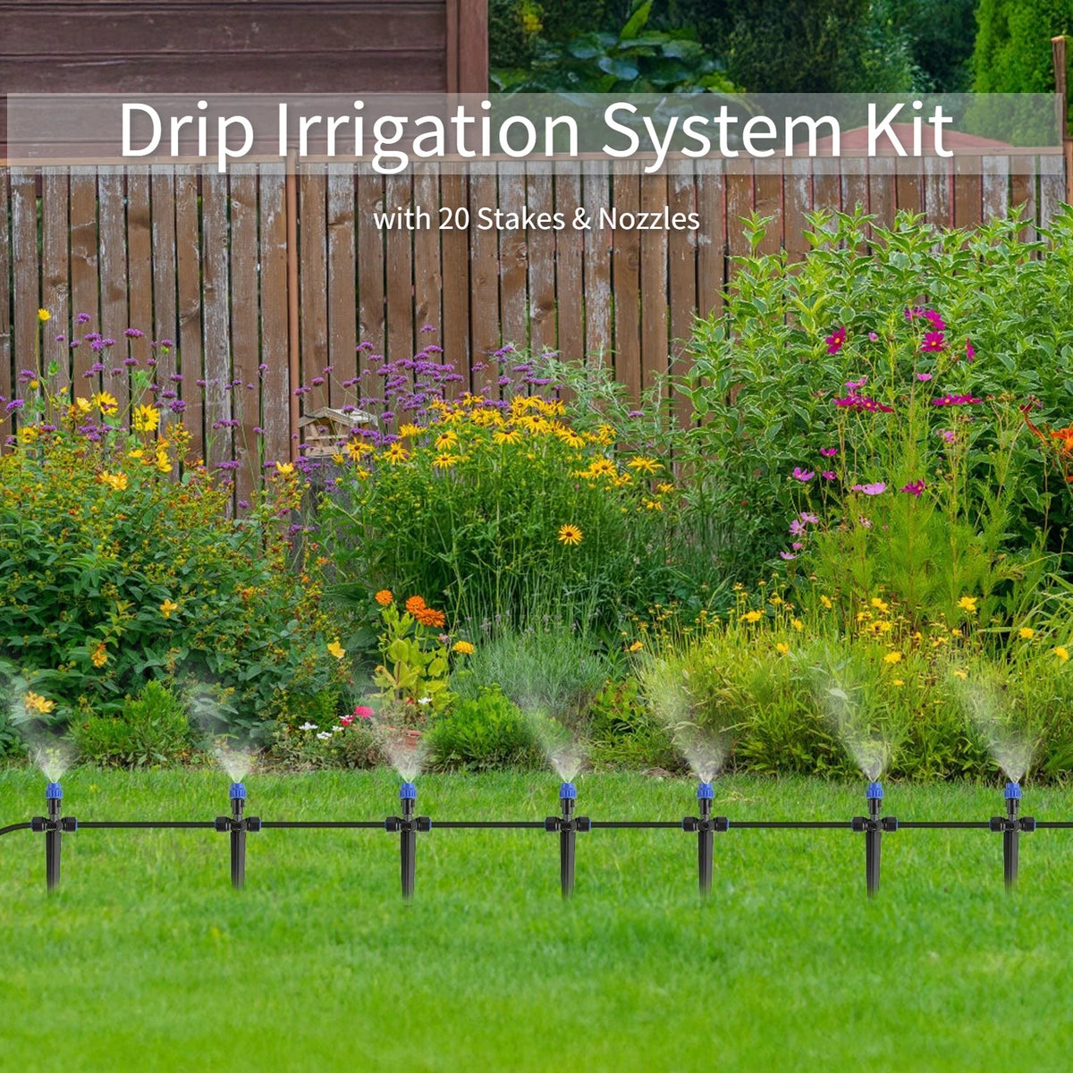 Upgraded Drip Irrigation System Kit 75FT, Adjustable Misting Nozzles Leak-Proof, with 20 Stakes & Nozzles, for Garden/Greenhouse/Outdoor Plants, 1 Set