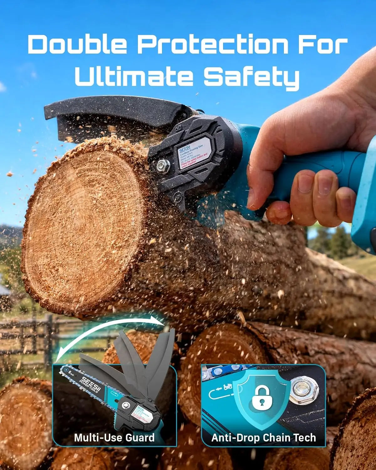 SEESII 6'' Cordless Mini Chainsaw 4500W Portable Chain Saw Garden Woodworking Tree Trimming Wood Cutting Power Tools For Makita 18V Battery Pin