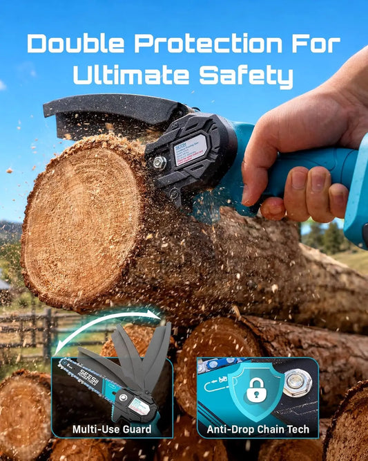 SEESII 6'' Cordless Mini Chainsaw 4500W Portable Chain Saw Garden Woodworking Tree Trimming Wood Cutting Power Tools For Makita 18V Battery Pin