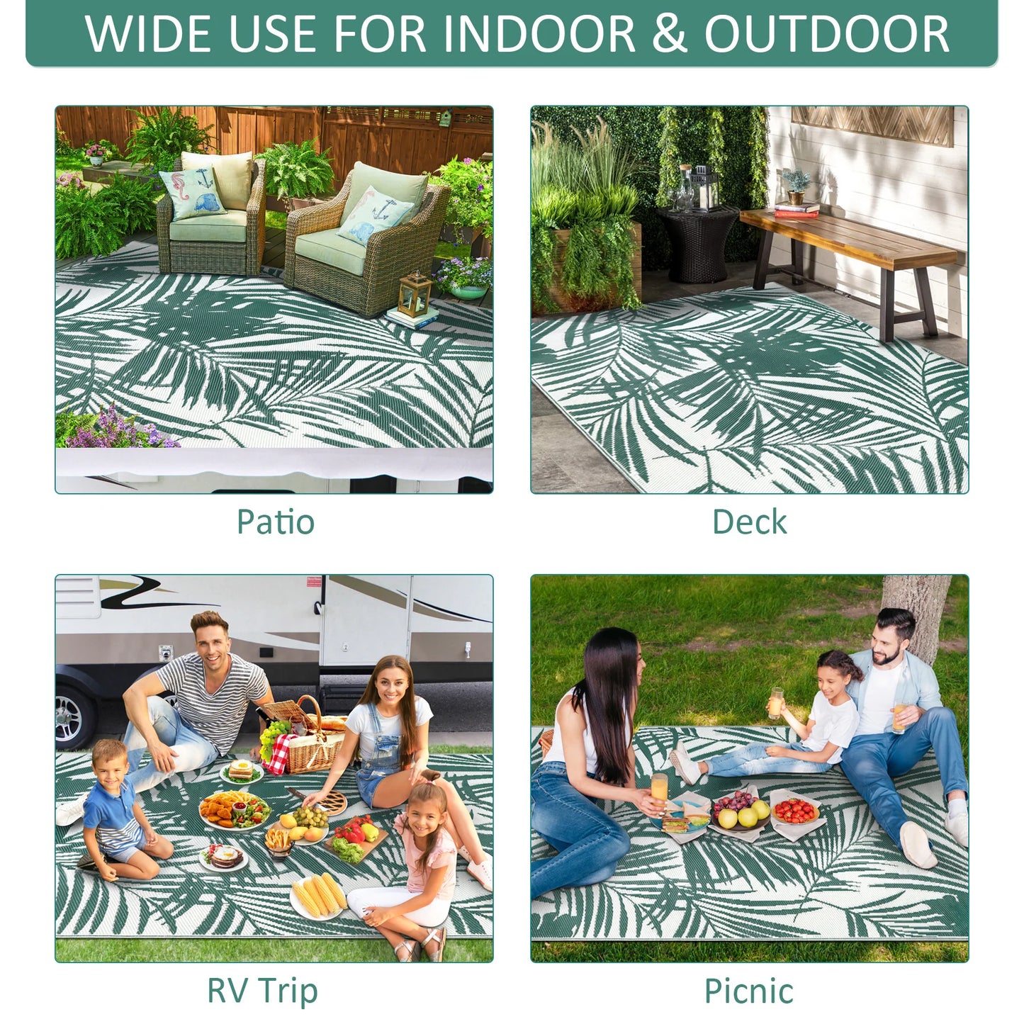 Outdoor Rugs Waterproof Reversible Patio Mat For Family Camp RV