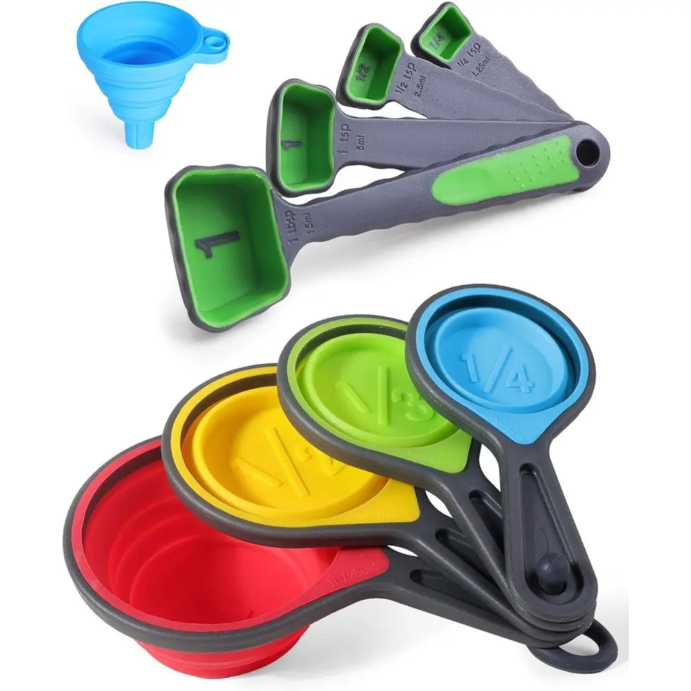 Measuring Cups and Spoons set, Collapsible Measuring Cups, 8 piece Measuring Tool Engraved Metric/US Markings, Liquid & Dry Meas