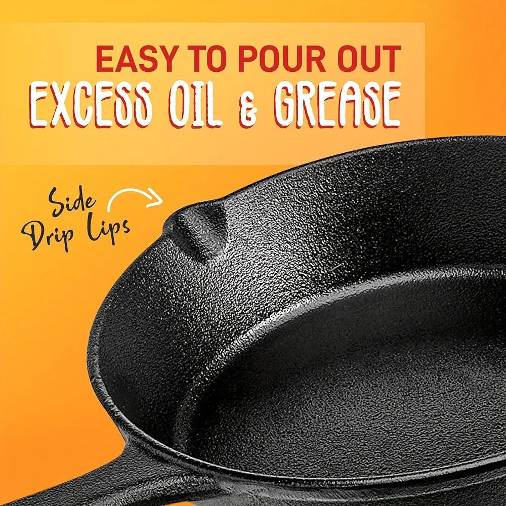AEDG Three-Piece Cast Iron Skillet Set Preseasoned For Oven Grill Campfire